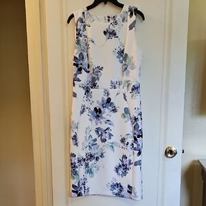 Calvin Klein Floral Midi Dress - White and Blue